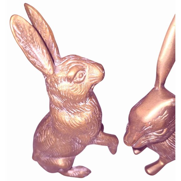 Set Of 3 LARGE Vintage Brass Rabbit Figurines Decorative Collectibles - Picture 2 of 8